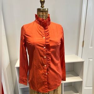 Banana Republic XS cotton ruffle collar french cuff long sleeve orange blouse.